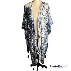 Mudd Women's Blue White Tie Dye Tassle Flowy Swim Cover Up Sz One Size Summer
